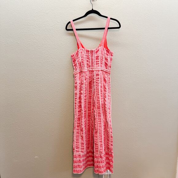 Anthropologie ett:twa Red + Craem Stripe Robin Cropped Wide Leg V Neck Jumpsuit - Picture 9 of 11
